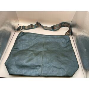 👜 Dark Green Faux Leather Hobo Shoulder Bag With Patterned Strap